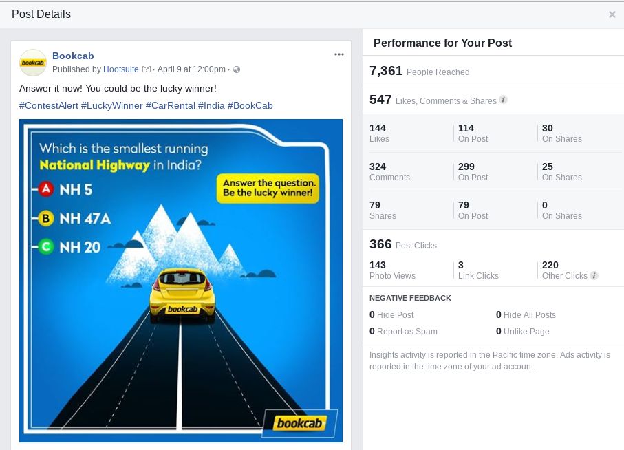 Bookcab Facebook campaign getting likes and shares