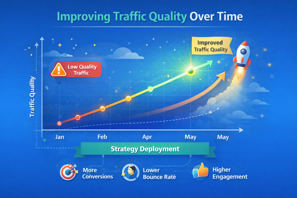 Graph showing traffic quality improving over time after strategy deployment.
